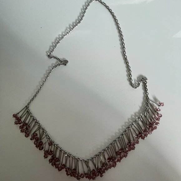 BANANA REPUBLIC SILVER NECKLACE WITH AMETHYST LIKE CRYSTALS. - Picture 6 of 7